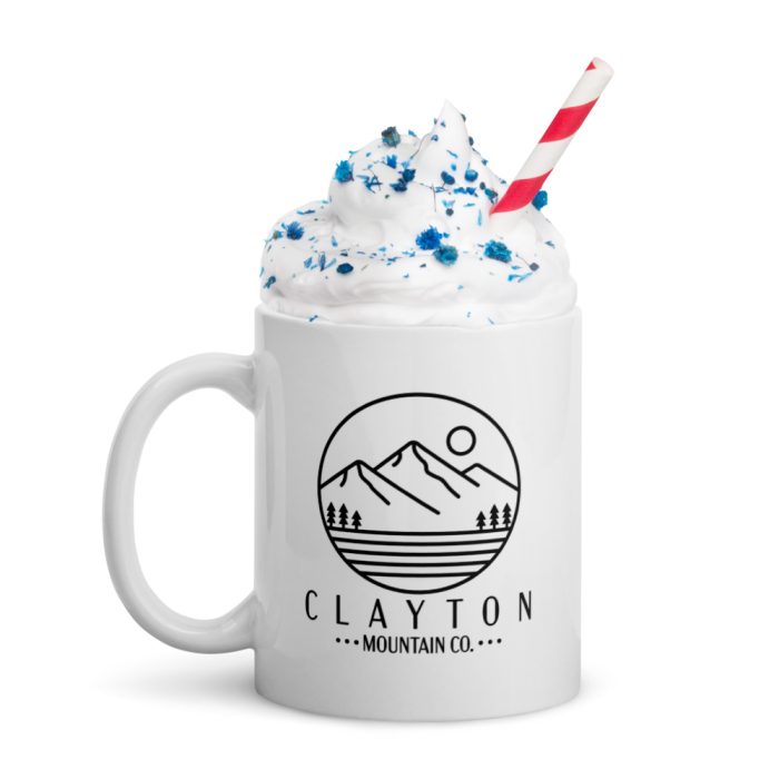 Clayton Mountain Co. - Clayton, GA - Go With The Flow Ceramic Coffee Mug - White Glossy Mug White 11 Oz Handle On Left