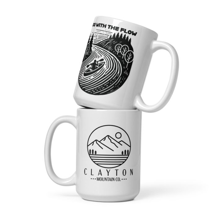 Clayton Mountain Co. - Clayton, GA - Go With The Flow Ceramic Coffee Mug - White Glossy Mug White 15 Oz Front View