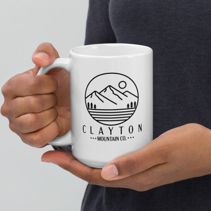 Clayton Mountain Co. - Clayton, GA - Go With The Flow Ceramic Coffee Mug - White Glossy Mug White 15 Oz Handle On Left