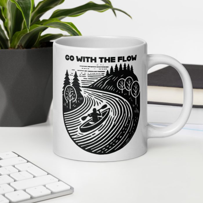 Clayton Mountain Co. - Clayton, GA - Go With The Flow Ceramic Coffee Mug - White Glossy Mug White 20 Oz Office Environment