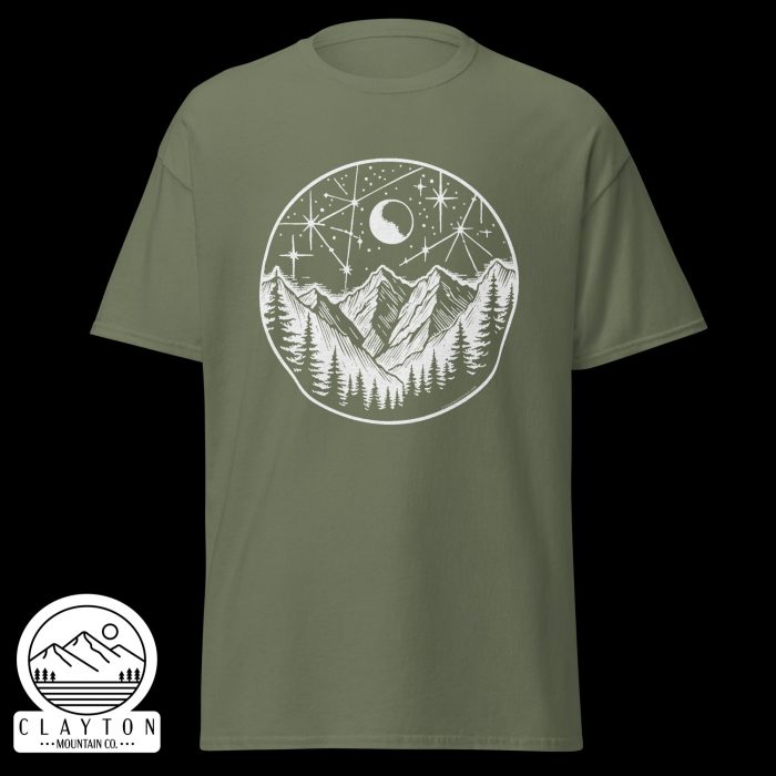 Stars At Night T-Shirt – Explore the Night Sky - Clayton, GA -Unisex-Classic-Tee-Military-Green