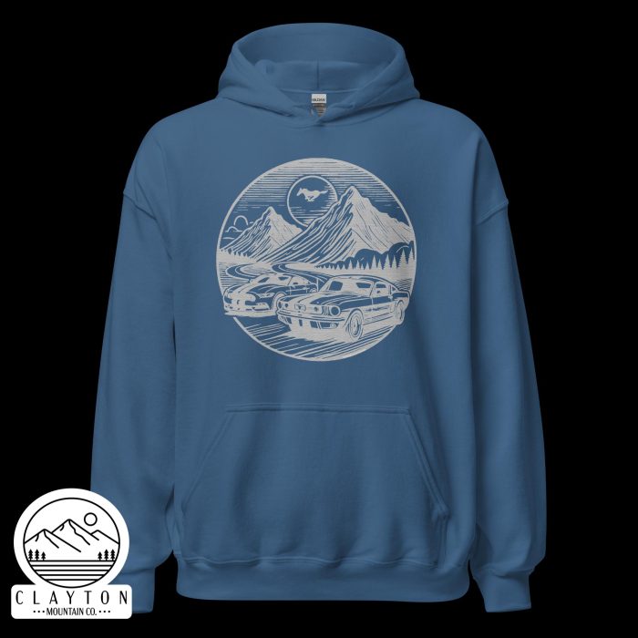 Mustang Mountain Run T-Shirt - Clayton, GA -Unisex-Heavy-Blend-Hoodie-Indigo-Blue