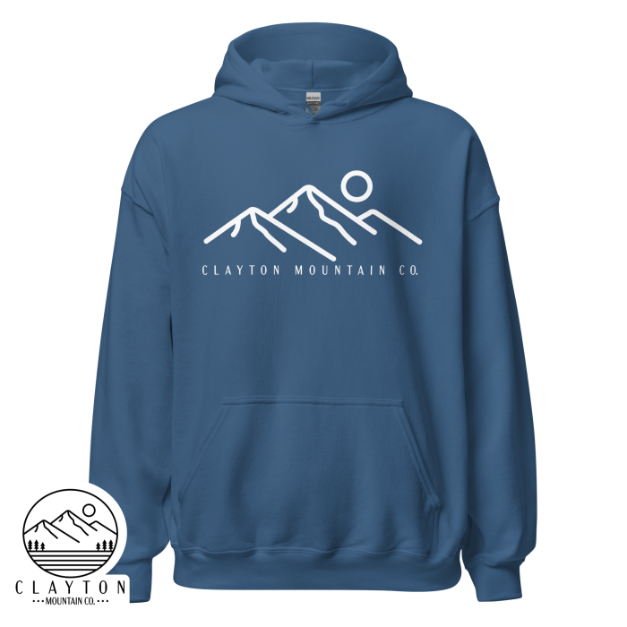 Clayton Mountain Co. Hoodie – Simple, Modern, and Cozy - Clayton, GA -Unisex-Heavy-Blend-Hoodie-Indigo-Blue