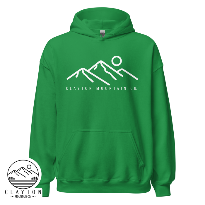 Clayton Mountain Co. Hoodie – Simple, Modern, and Cozy - Clayton, GA -Unisex-Heavy-Blend-Hoodie-Irish-Green