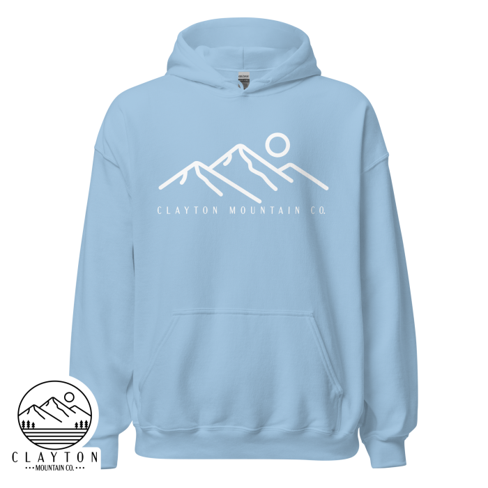 Clayton Mountain Co. Hoodie – Simple, Modern, and Cozy - Clayton, GA -Unisex-Heavy-Blend-Hoodie-Light-Blue