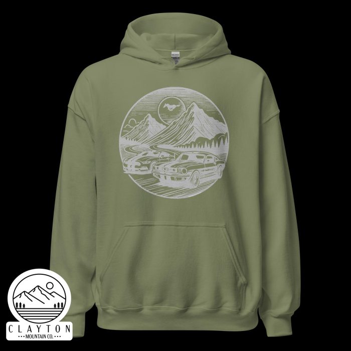 Mustang Mountain Run T-Shirt - Clayton, GA -Unisex-Heavy-Blend-Hoodie-Military-Green