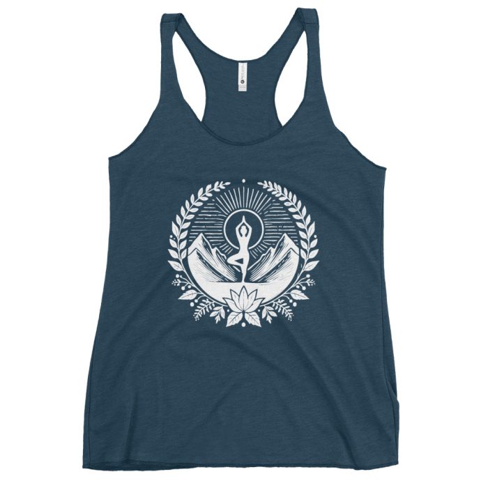 Mountain Zen Women's Racerback Tank – Lightweight, Soft, and Stylish - Clayton, GA -Womens-Racerback-Tank-Top-Indigo-Front