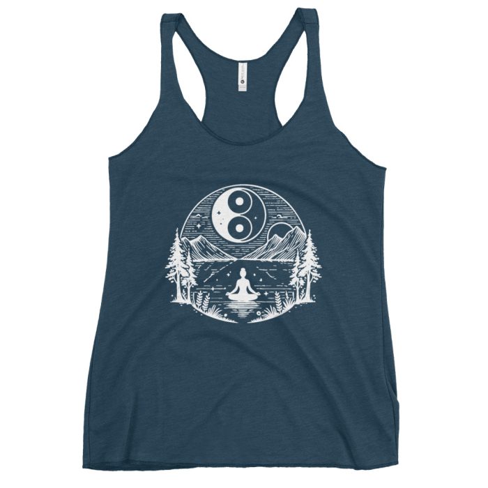 Tranquil Balance Women's Racerback Tank – Serenity, Comfort, and Style - Clayton, GA -Womens-Racerback-Tank-Top-Indigo-Front