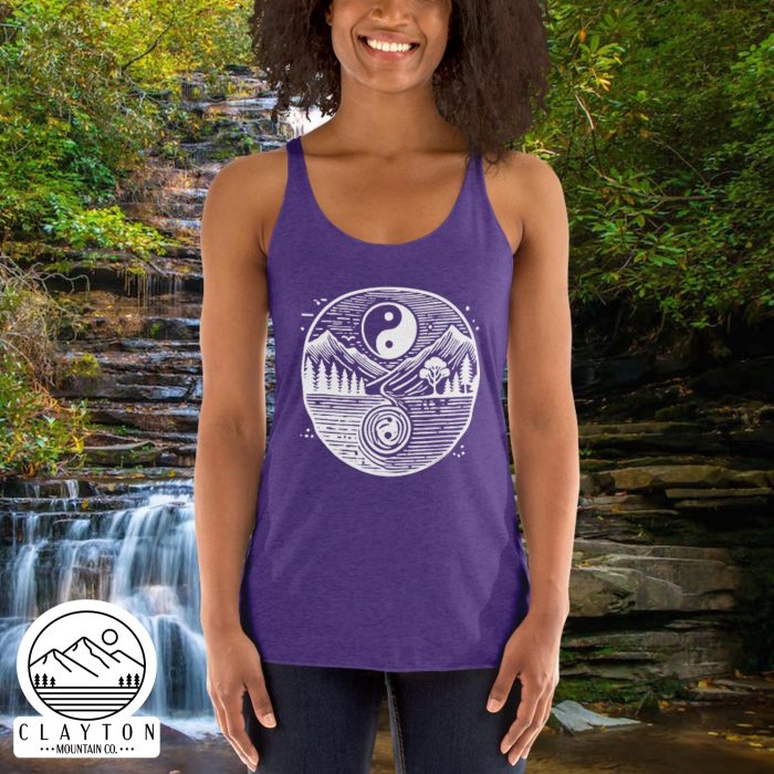 Harmonic Peaks Women's Racerback Tank – Balance, Comfort, and Style - Clayton, GA -Womens-Racerback-Tank-Top-Purple-Rush-Front