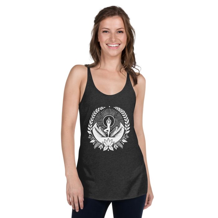 Mountain Zen Women's Racerback Tank – Lightweight, Soft, and Stylish - Clayton, GA -Womens-Racerback-Tank-Top-Vintage-Black-Front