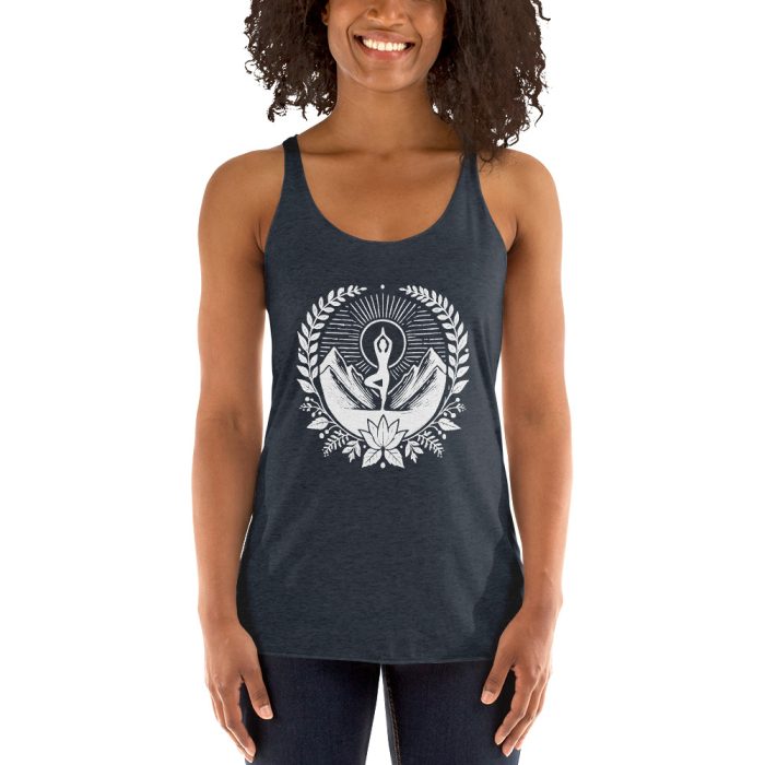 Mountain Zen Women's Racerback Tank – Lightweight, Soft, and Stylish - Clayton, GA -Womens-Racerback-Tank-Top-Vintage-Navy-Front