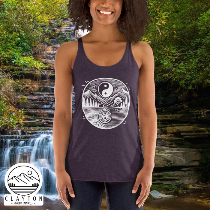 Harmonic Peaks Women's Racerback Tank – Balance, Comfort, and Style - Clayton, GA -Womens-Racerback-Tank-Top-Vintage-Purple-Front