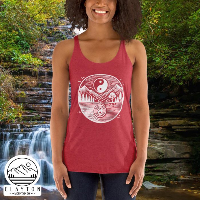 Harmonic Peaks Women's Racerback Tank – Balance, Comfort, and Style - Clayton, GA -Womens-Racerback-Tank-Top-Vintage-Red-Front