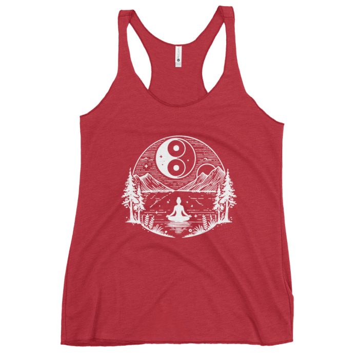 Tranquil Balance Women's Racerback Tank – Serenity, Comfort, and Style - Clayton, GA -Womens-Racerback-Tank-Top-Vintage-Red-Front