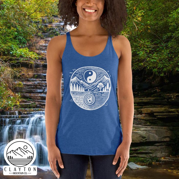 Harmonic Peaks Women's Racerback Tank – Balance, Comfort, and Style - Clayton, GA -Womens-Racerback-Tank-Top-Vintage-Royal-Front