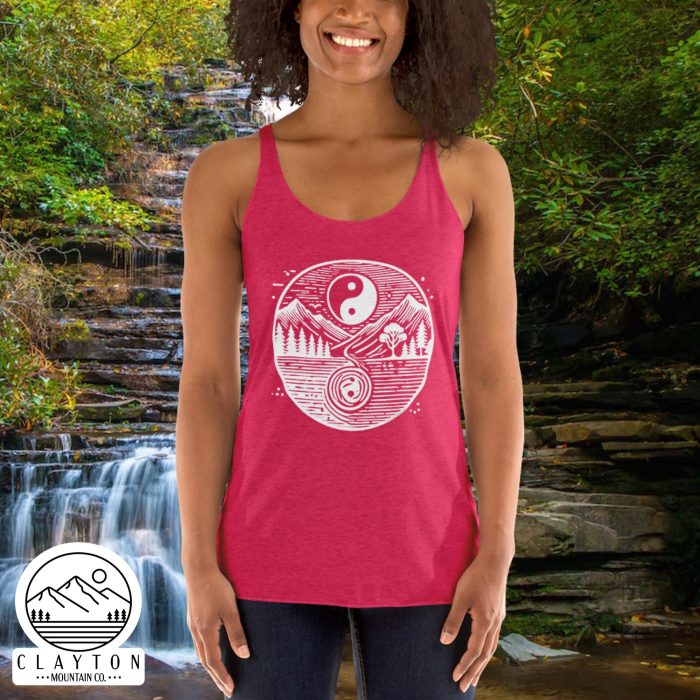 Harmonic Peaks Women's Racerback Tank – Balance, Comfort, and Style - Clayton, GA -Womens-Racerback-Tank-Top-Vintage-Shocking-Pink-Front