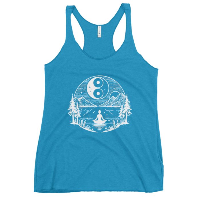 Tranquil Balance Women's Racerback Tank – Serenity, Comfort, and Style - Clayton, GA -Womens-Racerback-Tank-Top-Vintage-Turquoise-Front